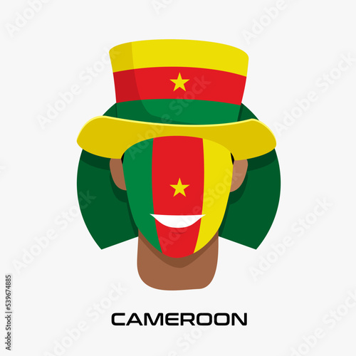 Vector Design illustration of collection of football fans smile faces with cameroon flag on caps.