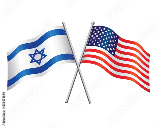 USA and Israeli flags crossed alliance