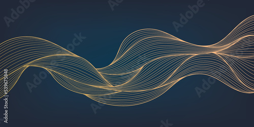 Vector abstract luxury golden wallpaper, wavy line art background. Line design for interior design, textile patterns, textures, posters, package, wrappers, gifts etc. Japanese style.