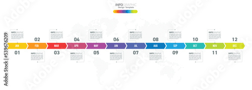 12 Months modern Timeline diagram calendar, Infographic template for business.