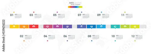 12 Months modern Timeline diagram calendar, Infographic template for business.