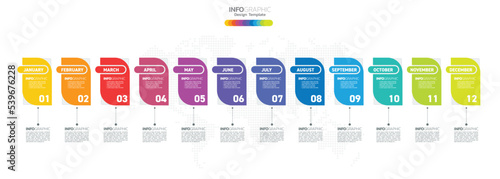 12 Months modern Timeline diagram calendar, Infographic template for business.