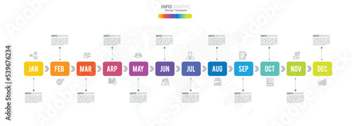 12 Months modern Timeline diagram calendar, Infographic template for business.