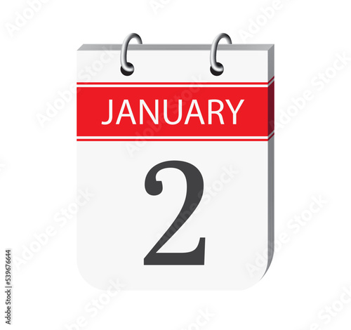 2nd january calendar page. 3d one day calendar date appointment, event reminder illustration. 