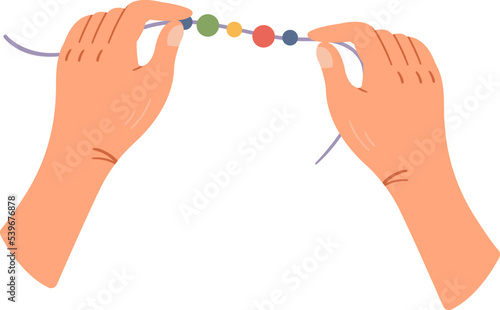 Hand craft beading process with hands