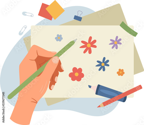 Hand craft painting process flat illustration