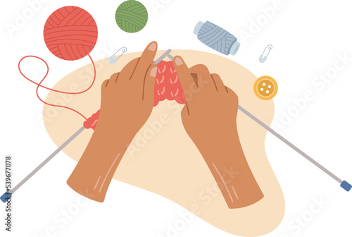 Hand craft knitting process flat illustration