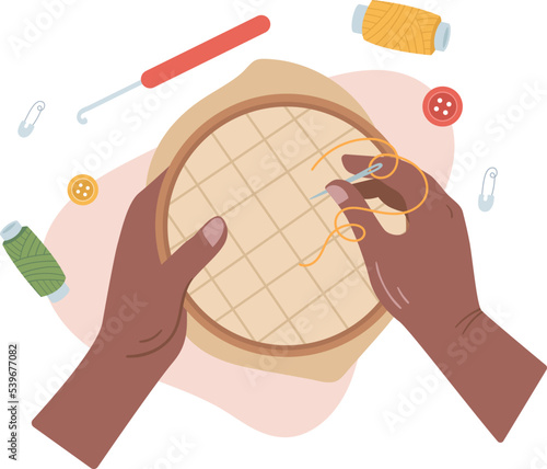 Hand craft embroidery on the ring process