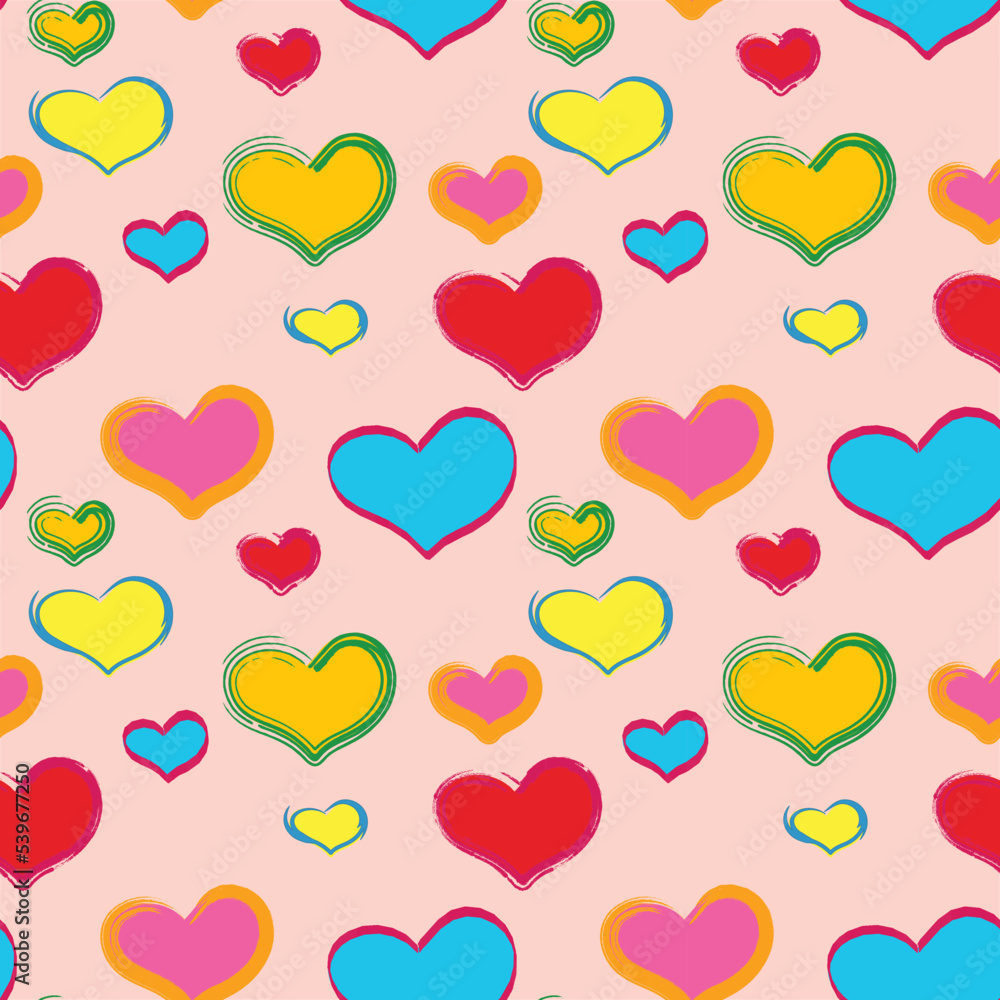 set vector seamless patterns with colourful  hearts and lines  for bedclothes, clothes, card, background