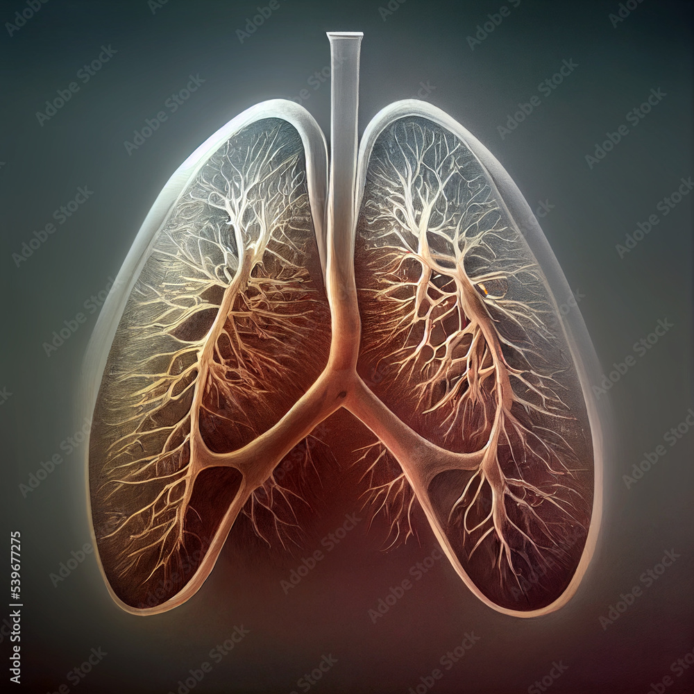 Human Lungs 3D, Secondary tuberculosis in lungs, apical nodule, 3D illustration Stock