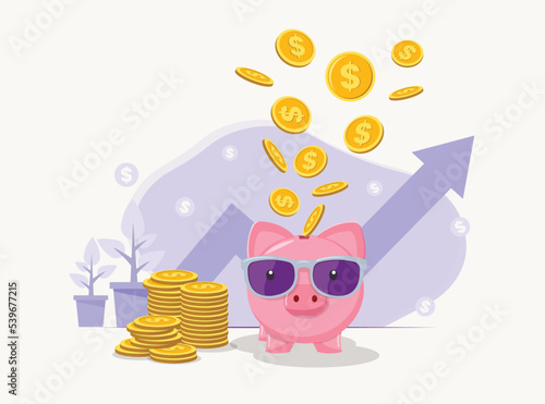Piggy bank with coins