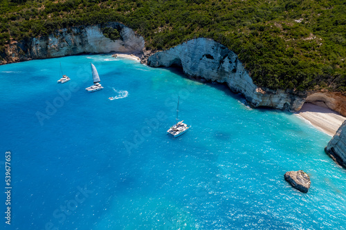 Aerial view of the paradise beach of Fteri in Kefalonia the beautiful Ionian island of Greece