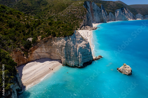 Aerial view of the paradise beach of Fteri in Kefalonia the beautiful  Ionian island of Greece photo