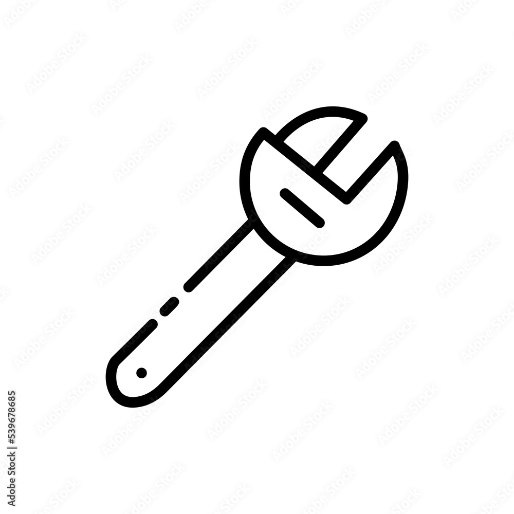 Adjustable wrench line icon. Tools, mend, fix, repair, build, construct, builder, technology, worker, service, engineer. Construction concept. Vector black line icon on a white background Adjustable wrench line icon. Tools, mend, fix, repair, build, construct, builder, technology, worker, service, engineer. Construction concept. Vector black line icon on a white background