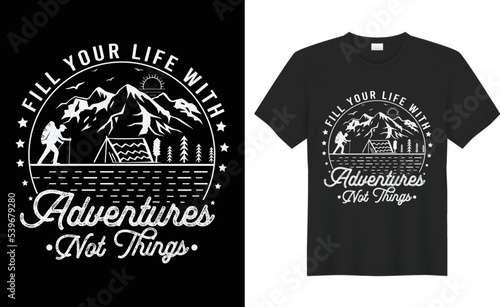 Camping t-shirt design. Hand drawn vintage outdoor black and white t-shirt, camping svg design, Adventure t-shirt design. Outdoor t shirt design