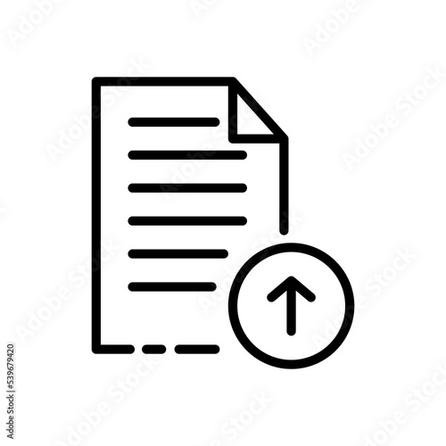 File download line icon. Information, text document, unloading, upload, folder, pdf file, private, disembarkation, note. Data set concept. Vector black line icon on a white background