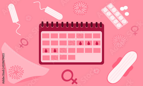 Menstrual calendar for menstruation control and pregnancy planning. Period schedule with marked days for woman and girl. Women cycle and PMS tracker. Flat vector illustration isolated on white