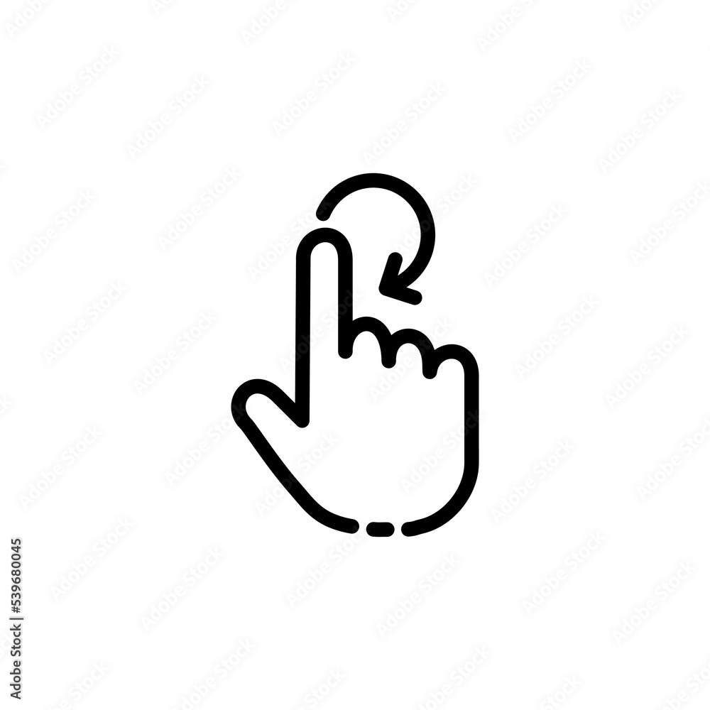 Click line icon. Index finger, zoom, tapping, sliding, Scrolling, touch, cursor, arrow, sensor, watch. Pressing concept. Vector black line icon on a white background Click line icon. Index finger, zoom, tapping, sliding, Scrolling, touch, cursor, arrow, sensor, watch. Pressing concept. Vector black line icon on a white background