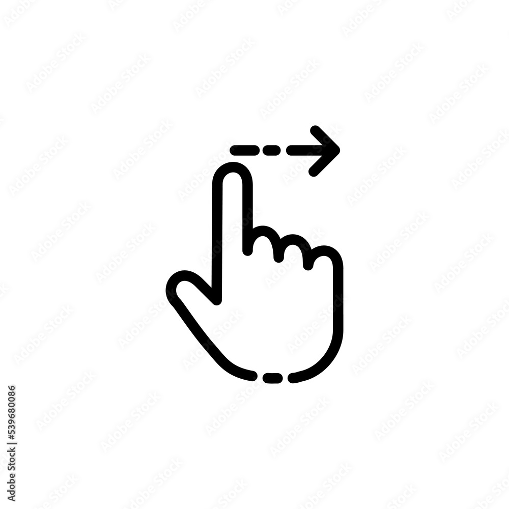 Touch line icon. Hand, waiting, arrows, click, index finger, page flip, scrolling, press, touchpad, sensor. Sliding concept. Vector black line icon on a white background Touch line icon. Hand, waiting, arrows, click, index finger, page flip, scrolling, press, touchpad, sensor. Sliding concept. Vector black line icon on a white background