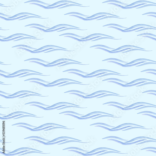 Hand drawn illustration. Beautiful blue wave background. Seamless pattern. Pastel color