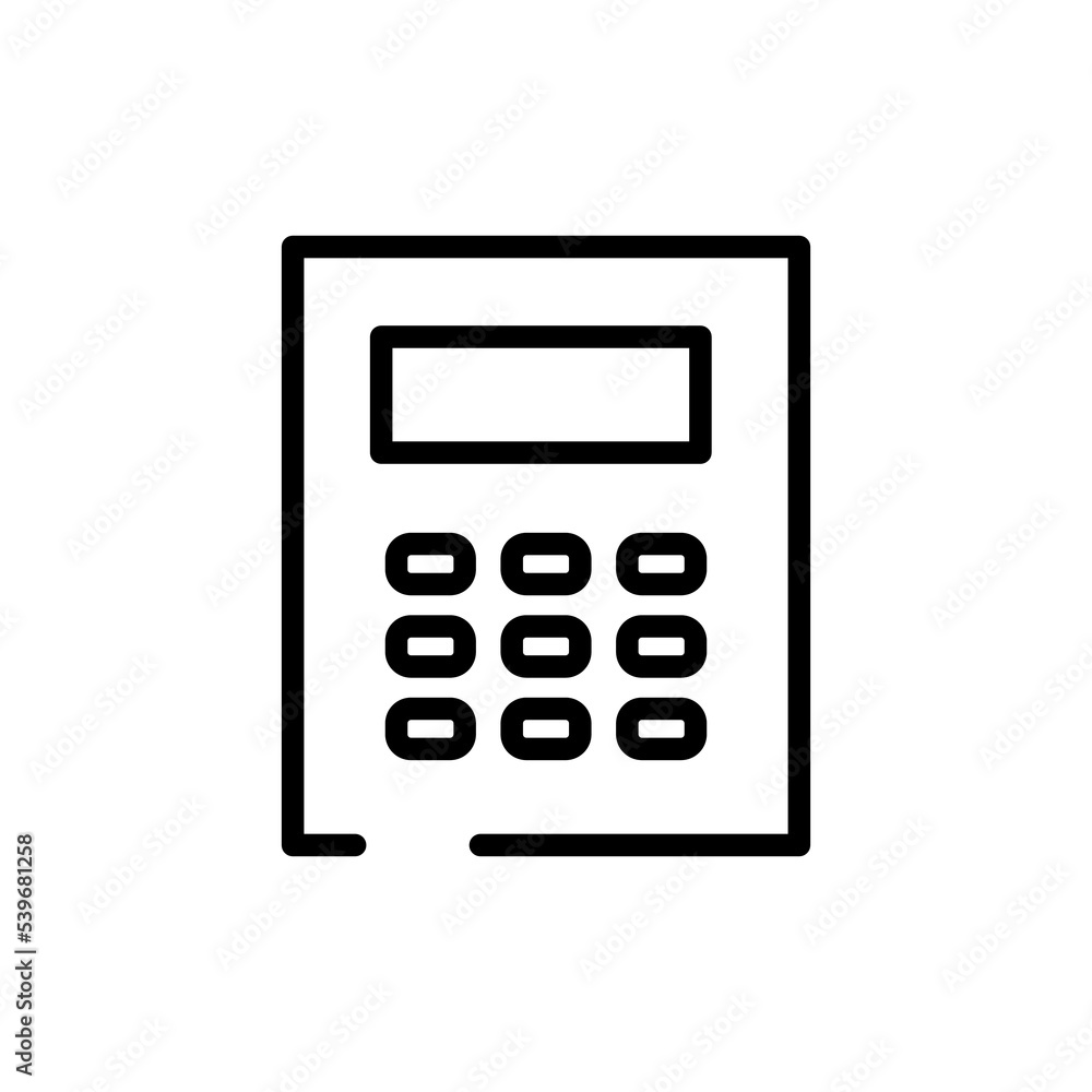 Calculator line icon. Plus, minus, profit, business, tax, expenses, perspective. The salary concept. Vector black line icon on a white background Calculator line icon. Plus, minus, profit, business, tax, expenses, perspective. The salary concept. Vector black line icon on a white background