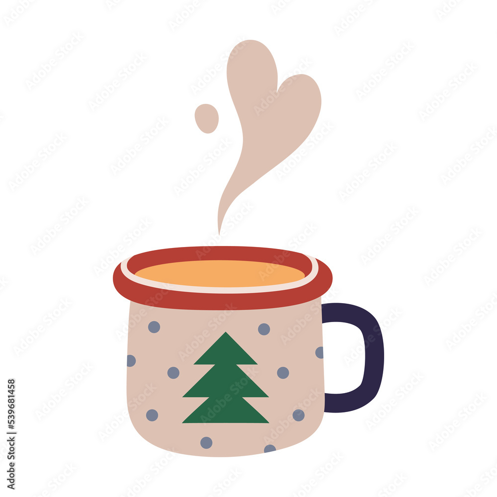 Warming drink, Christmas holiday coffee mug, cartoon style. Cozy mood for winter. Trendy modern vector illustration isolated on white background, hand drawn, flat design. Warming drink, Christmas holiday coffee mug, cartoon style. Cozy mood for winter. Trendy modern vector illustration isolated on white background, hand drawn, flat design.