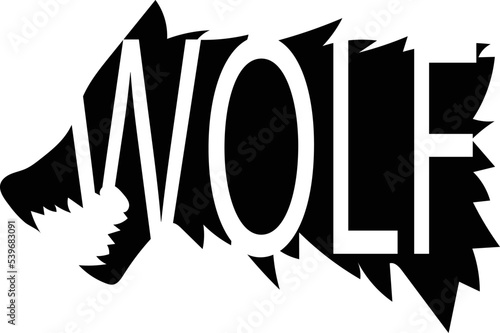 wolf face silhouette vector with writing in the middle
