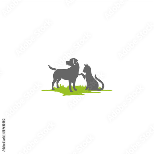 Cat and Dog Silhouette and illustration pet animal logo designs template 