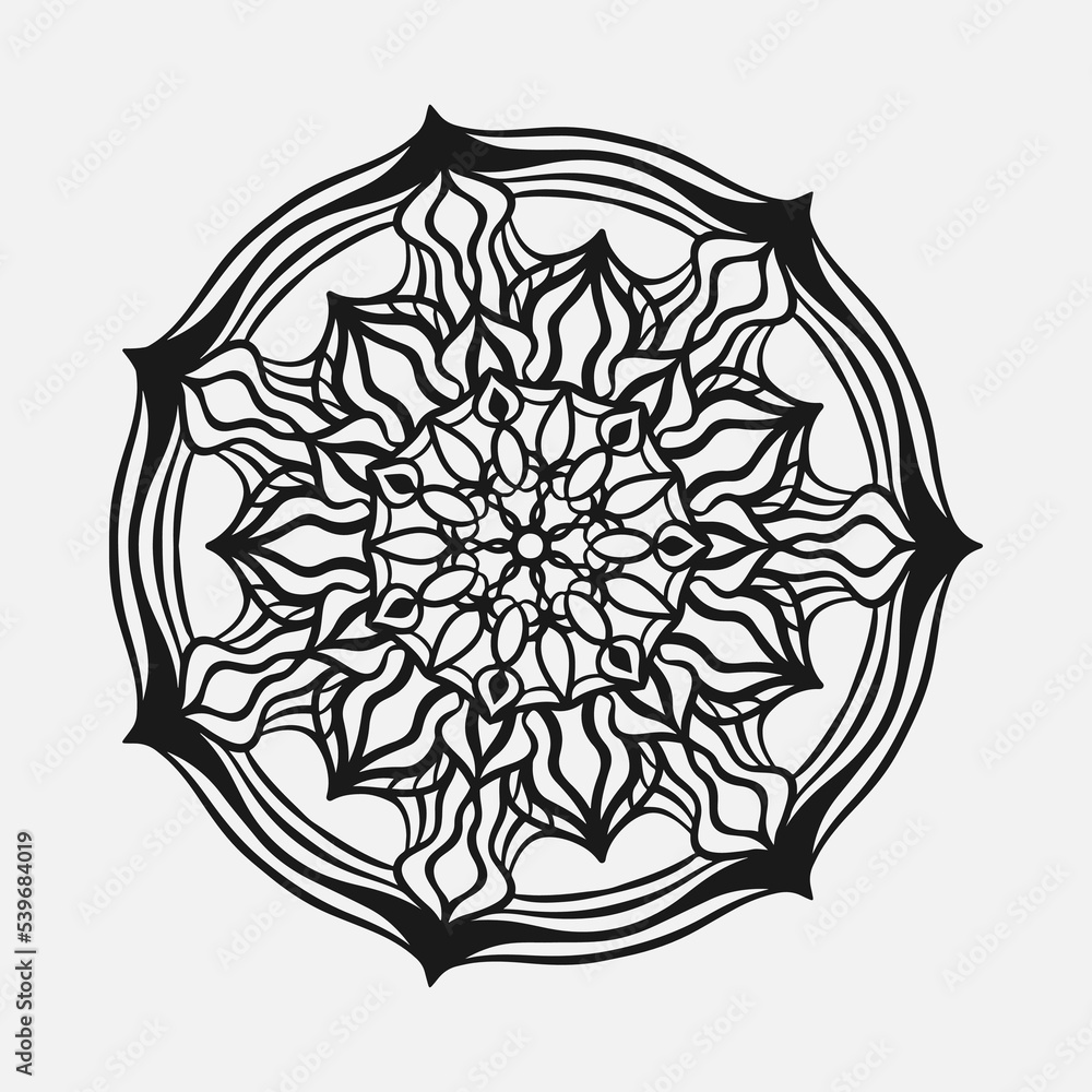 Circular pattern in form of mandala for Henna, tattoo, decoration. Decorative ornament in ethnic oriental style. Coloring book page.