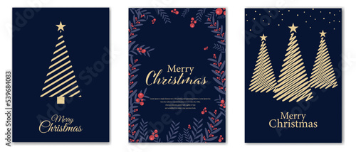 Happy Holidays Cards Set. Modern universal artistic templates. Vector illustration