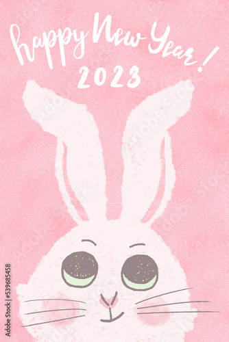 2023 New Year's card. Hand drawn illustration of rabbit. Happy new year.