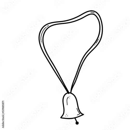 Doodle cow bell on strap. Bell for cattle. Hand drawn illustration on isolated white background