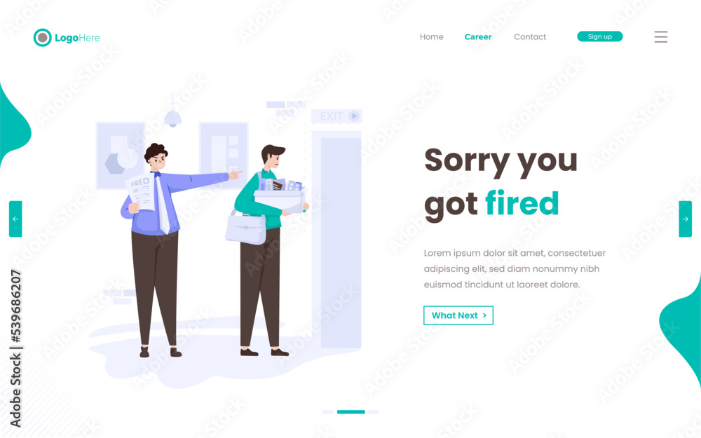 A man getting fired illustration on web banner A man getting fired illustration on web banner
