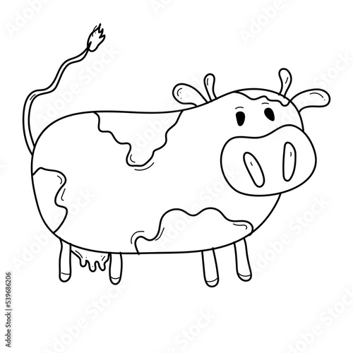 Doodle illustration with cute cow. Hand drawn vector illustration isolated on white background
