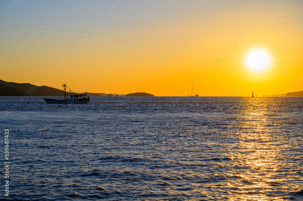 Sunset scenery with fishing boats and seagulls. Beautiful sea sunset and fish boat in Korea.
Scenery of fishing boats at Changhu-ri dock in Ganghwa-do, Incheon. Korean sea landscape. Korea's West Sea.