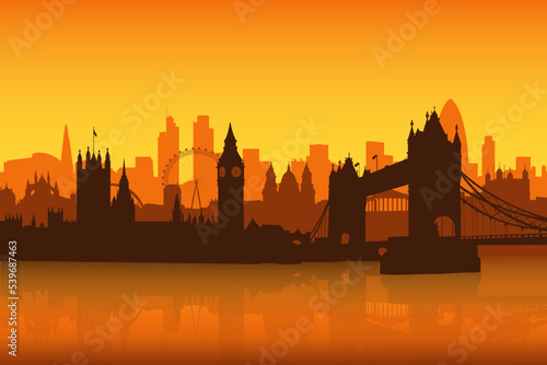 London skyline with water reflection