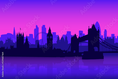 London skylines at dusk with reflection on the water