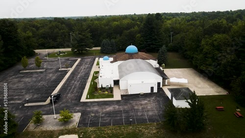 Greek Orthodox Church in Muskegon. Cloud day, Famed Greek Blue Domes. photo