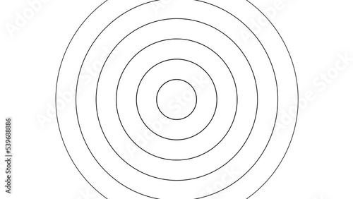 Black And White Concentric Line Circle Background. Black circles spin around one by one, in a motion background. For compositing, and stylizing your video. Whithout noise. photo