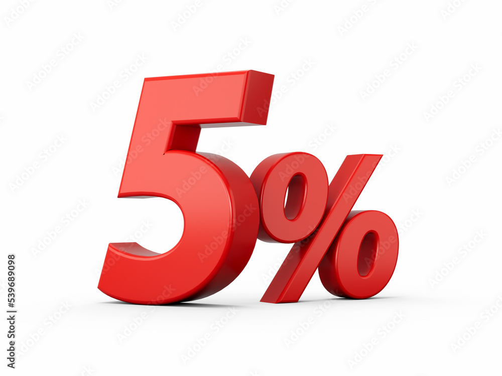 3d Red 5% Five Percent Sign on White Background 3d illustration 3d Red 5% Five Percent Sign on White Background 3d illustration