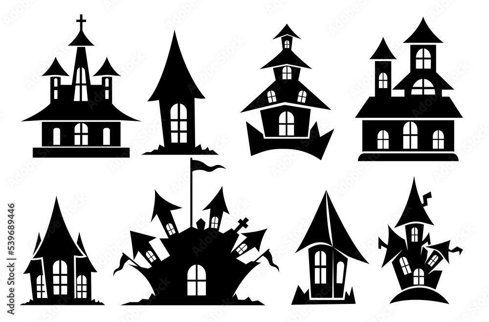 Set Of The Ghostly And Horrible House Clip Art Vector Design, Halloween Home. Spooky With Big House On White Background. Free Concept With Terrible Home Vector.