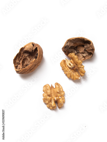 walnut and cracked walnut isolated on white background