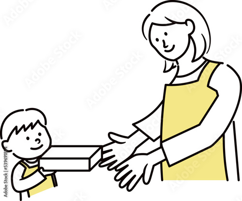 整理整頓をしている母親と子供のイラスト素材