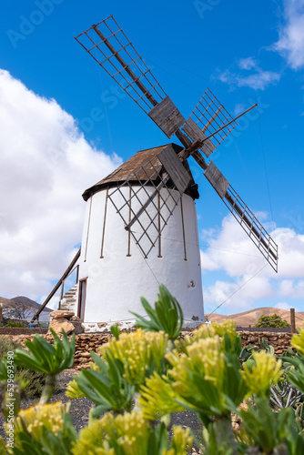 Traditional old windmill of Fuerteventura , Canary islands of Spain
