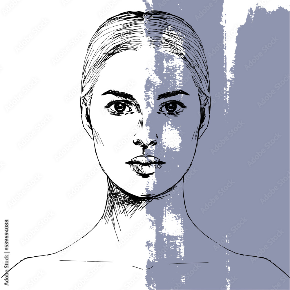 여자 정면 얼굴 피부 뷰티 일러스트 드로잉 벡터 디자인 Векторный объект Stock | Adobe Stock