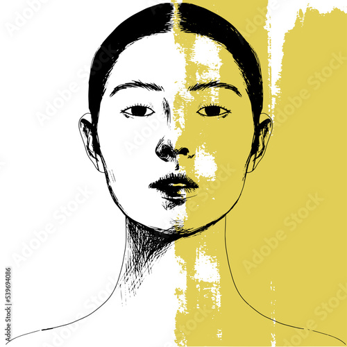 여자 정면 얼굴 피부 뷰티 일러스트 드로잉 벡터 디자인