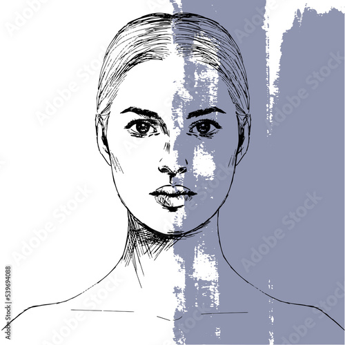 여자 정면 얼굴 피부 뷰티 일러스트 드로잉 벡터 디자인