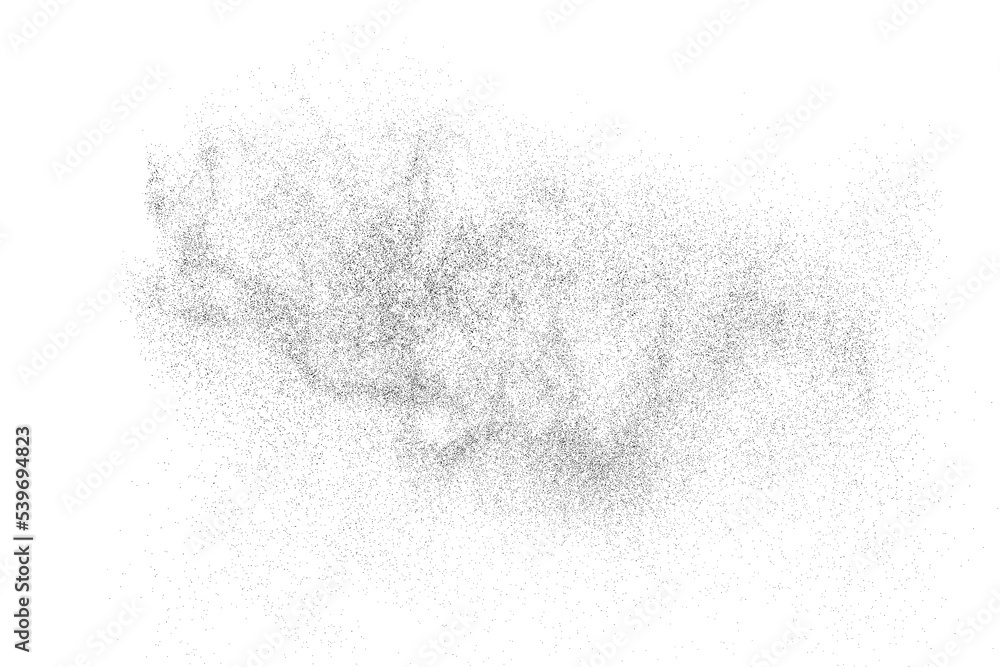 Distressed black texture. Dark grainy texture on white background. Dust overlay textured. Grain noise particles. Rusted white effect. Grunge design elements. Vector illustration, EPS 10.