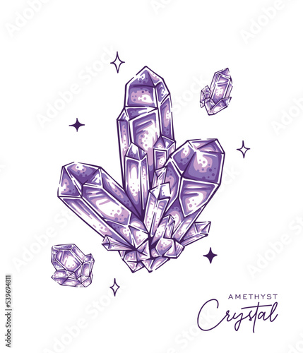 Element of amethyst quartz crystal cluster illustration mineral vector design