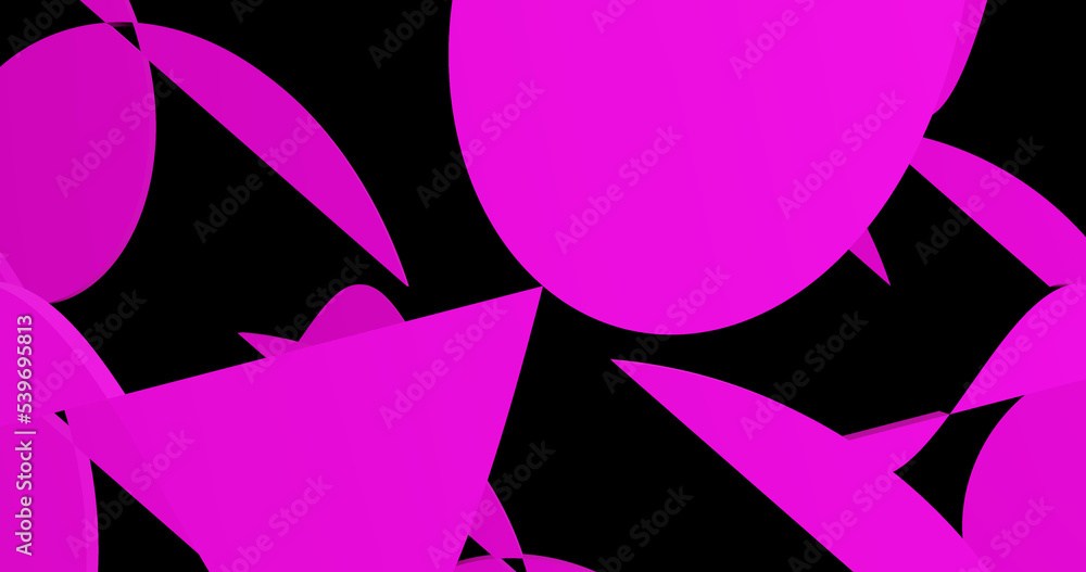 Render with composition of pink triangles and rounded shapes